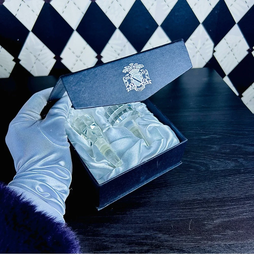 Oleg Cassini Crystal Bottle Stopper Duo| Jackie Kennedy Designer in Original Box